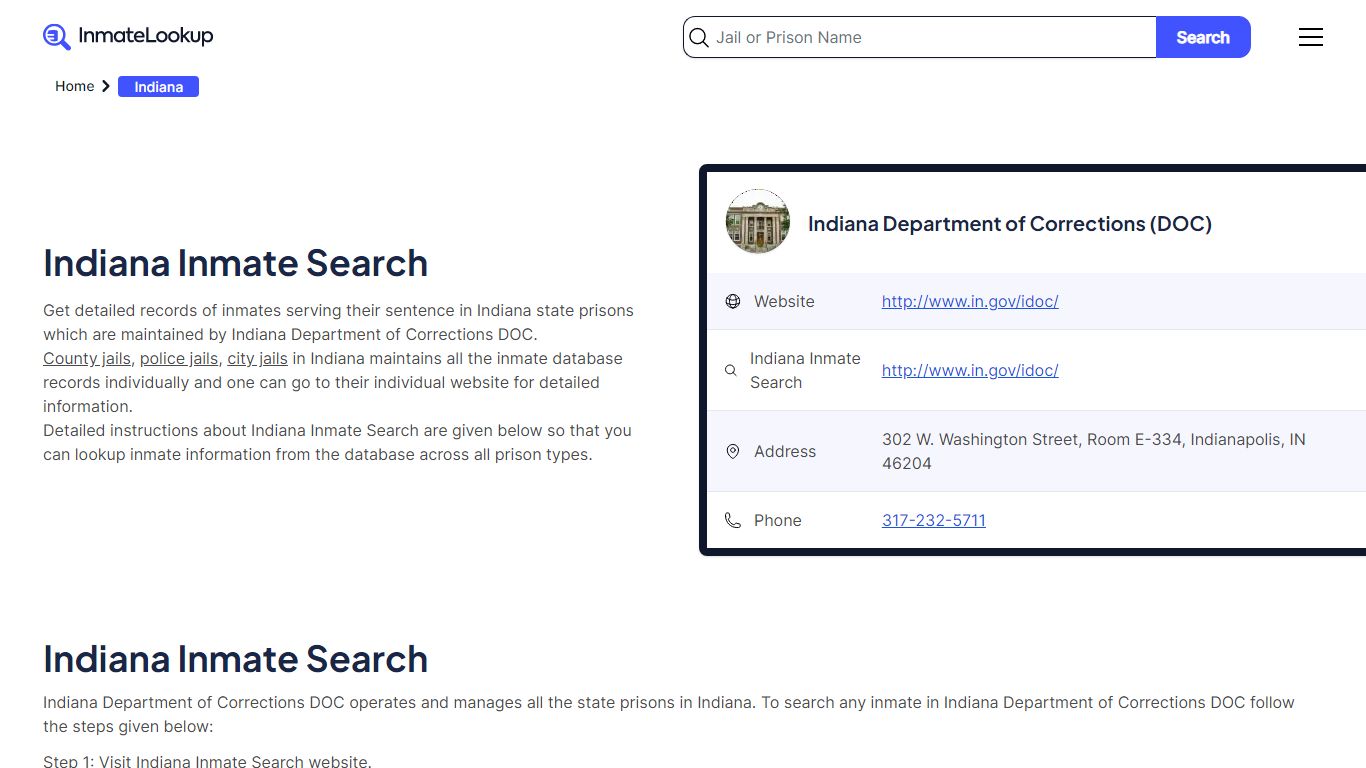 Indiana Inmate Search | Indiana Department of Corrections (DOC)